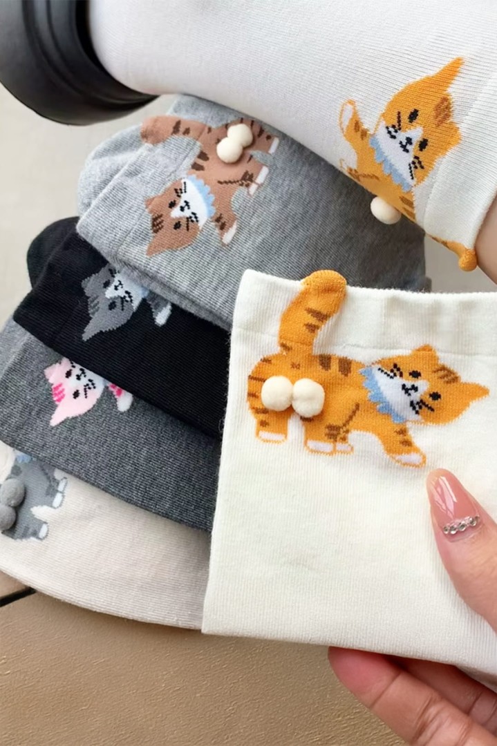 Sada 5x párov ponožiek s mačkou a 3D vajíčkami darček pre mačkárov