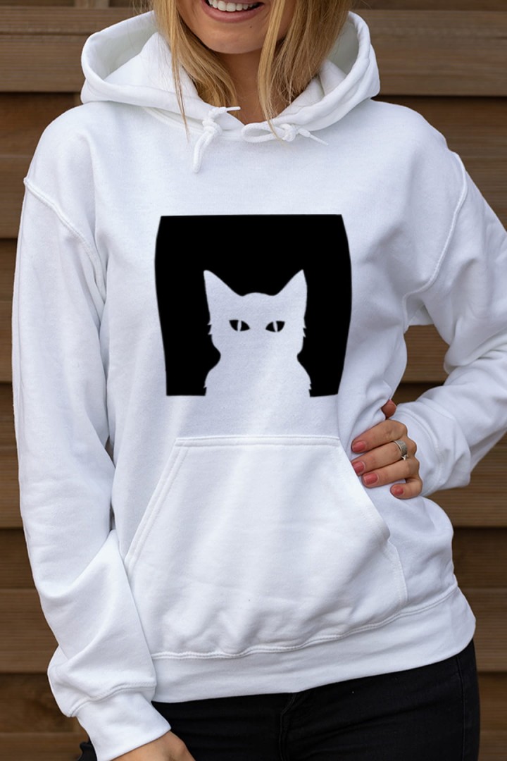 Unisex mikina s kapucňou čierna mačka
