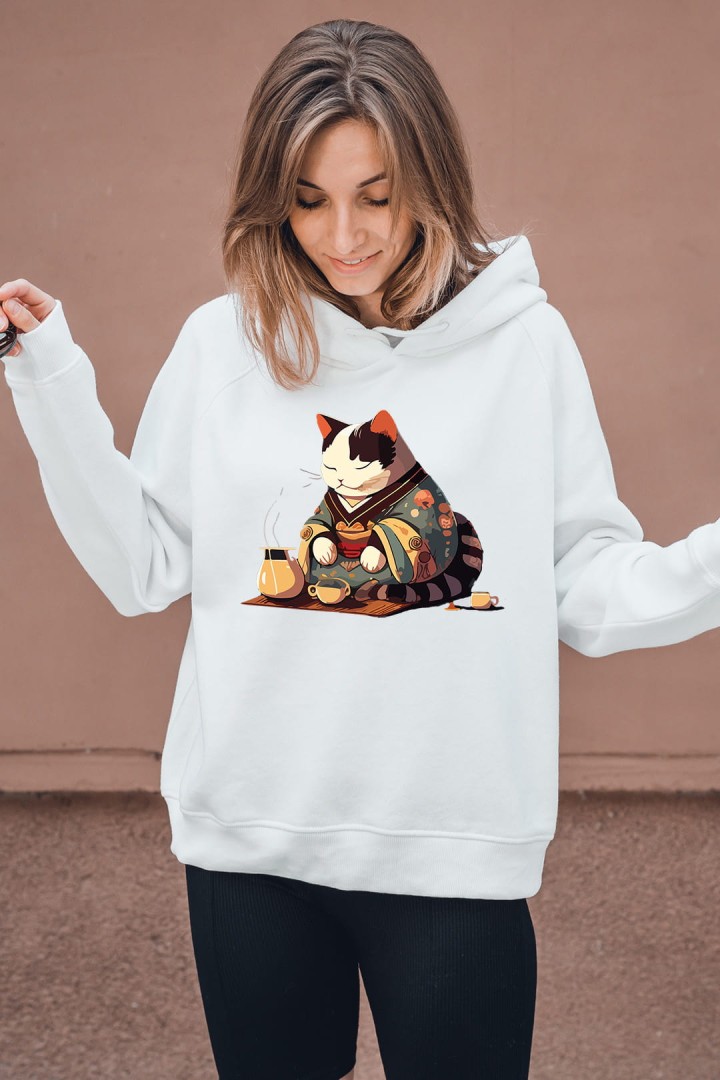Unisex mikina s kapucňou Japonská mačka
