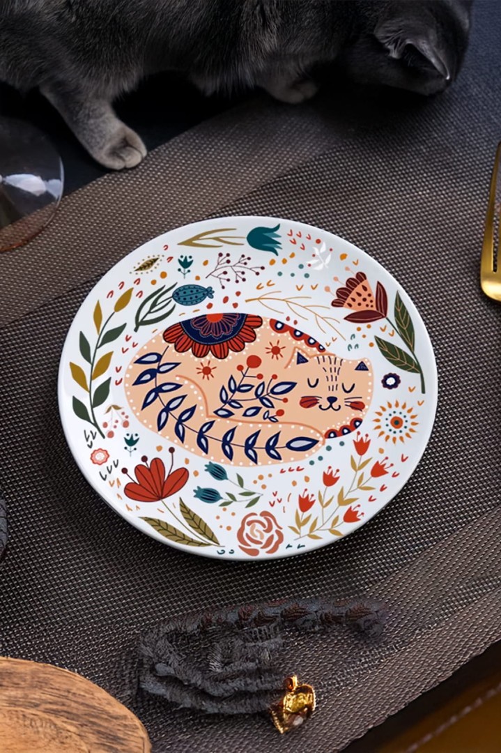 Tanier s maľovanou mačkou 20 cm